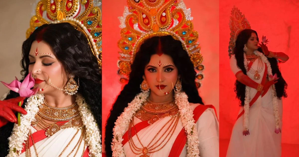 দেবী দুর্গার সাজে নজর কাড়লেন পরীমনি