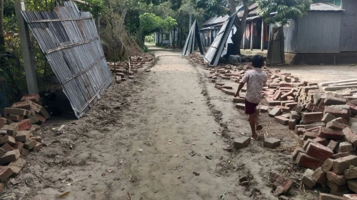 নান্দাইলে রাতের আঁধারে রাস্তার সব ইট তুলে নেওয়ার অভিযোগ