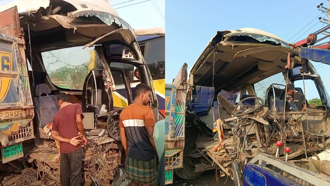 হবিগঞ্জে ঢাকা-সিলেট মহাসড়কে বাস-ট্রাকের সং\ঘ\র্ষ, আ’হ’ত ৯
