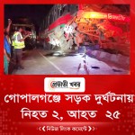 গোপালগঞ্জে সড়ক দুর্ঘটনায়  নিহত ২, আহত  ২৫
