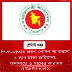 পিতা-মাতার ভরণ-পোষণ না করলে ১ লাখ টাকা জরিমানা, অনাদায়ে ৩ মাসের কারাদণ্ড