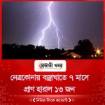 নেত্রকোনায় বজ্রাঘাতে ৭ মাসে প্রাণ হারাল ১৩ জন