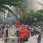 মিরপুরে উচ্ছেদ অভিযানে সংঘর্ষ, সিটি কর্পোরেশনের গাড়িতে আগুন