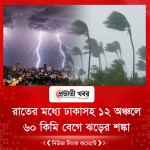 রাতের মধ্যে ঢাকাসহ ১২ অঞ্চলে ৬০ কিমি বেগে ঝড়ের শঙ্কা